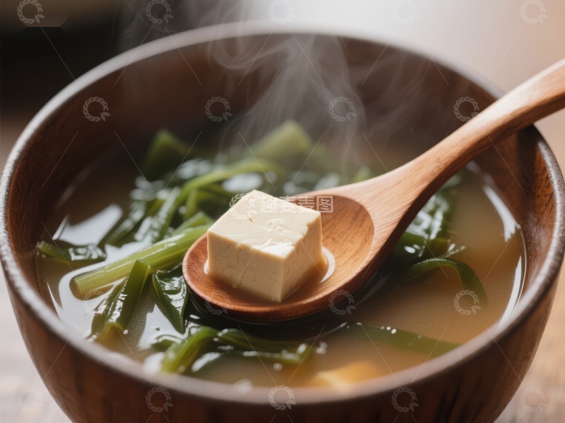 高清大图下载【趣麦麦图】热腾腾的豆腐青菜汤