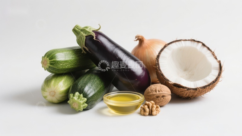 高清大图下载【趣麦麦图】新鲜蔬菜与坚果椰子组合