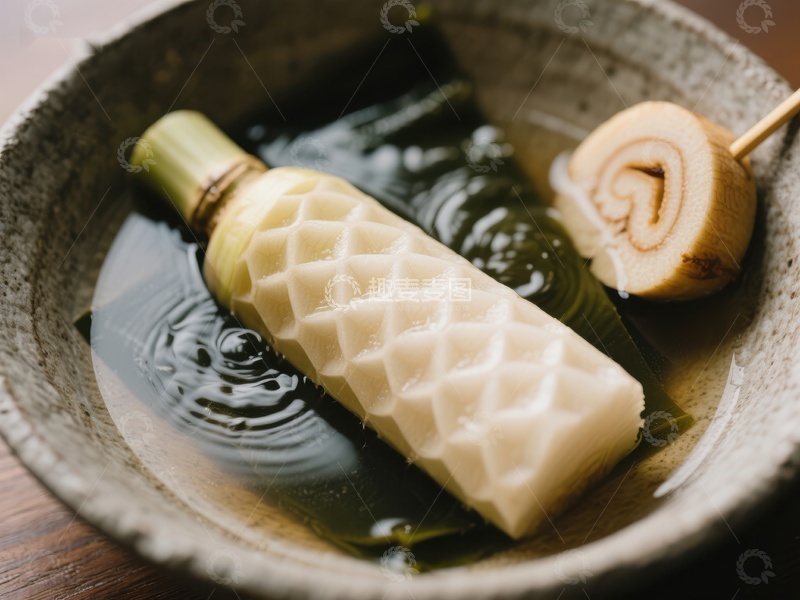 高清大图下载【趣麦麦图】日式甜品豆花，竹叶衬托