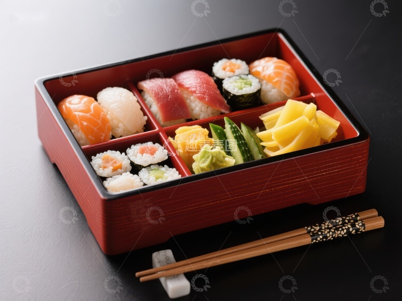 高清大图下载【趣麦麦图】精致日式便当盒，内含寿司与配菜