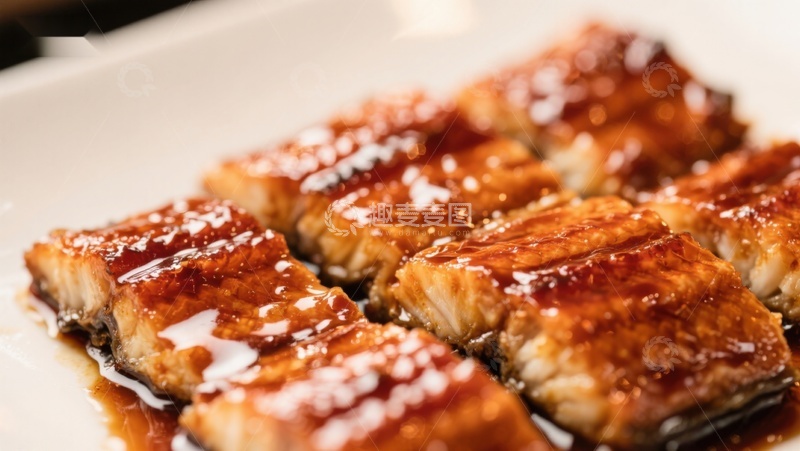 高清大图下载【趣麦麦图】烤鳗鱼块，淋上浓郁酱汁