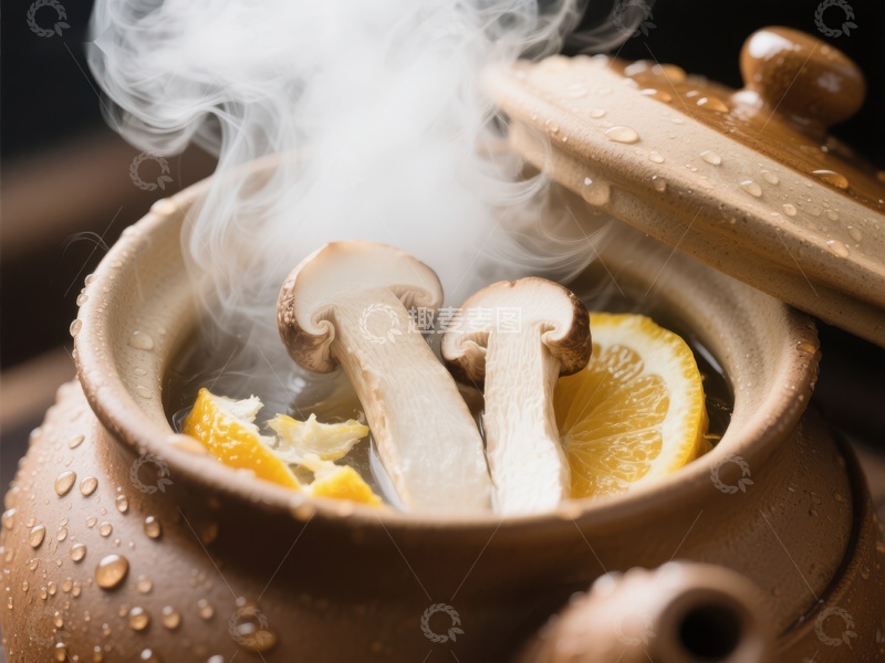 高清大图下载【趣麦麦图】热气腾腾的菌菇柠檬汤