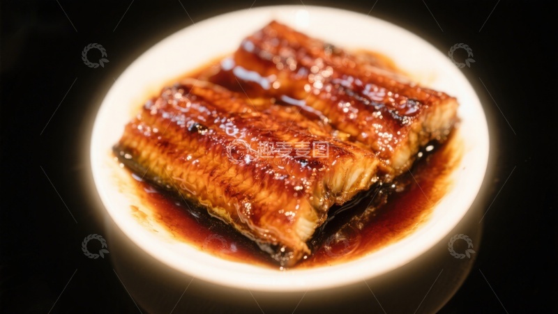 高清大图下载【趣麦麦图】烤鳗鱼特写，色泽诱人