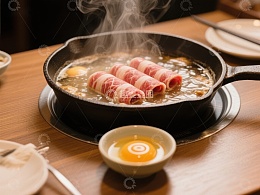 热气腾腾的煎锅牛肉卷