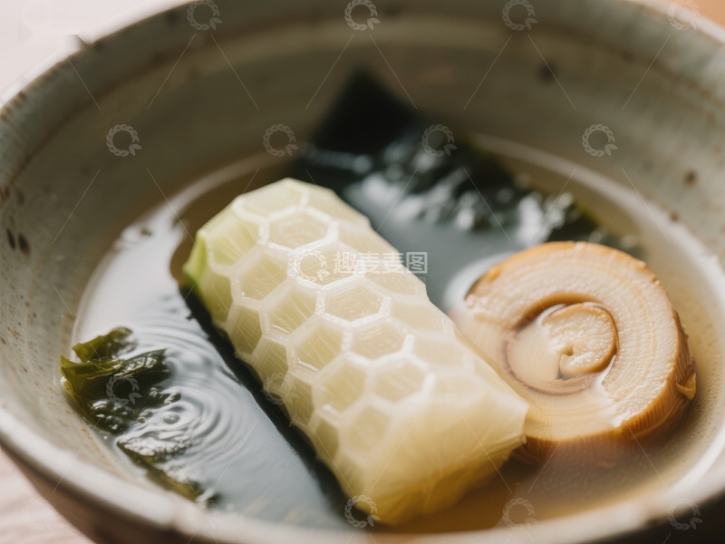 高清大图下载【趣麦麦图】日式清汤配竹笋与蘑菇