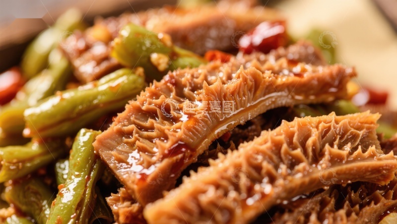 香辣牛肚配青豆美食特写