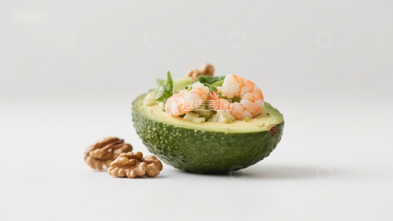 高清大图下载【趣麦麦图】虾仁核桃填满的半个牛油果