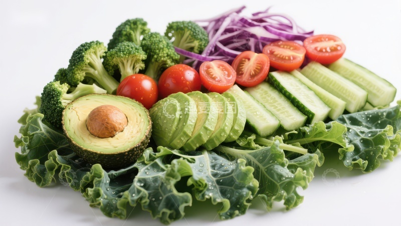 高清大图下载【趣麦麦图】新鲜蔬菜拼盘，色彩丰富健康食材