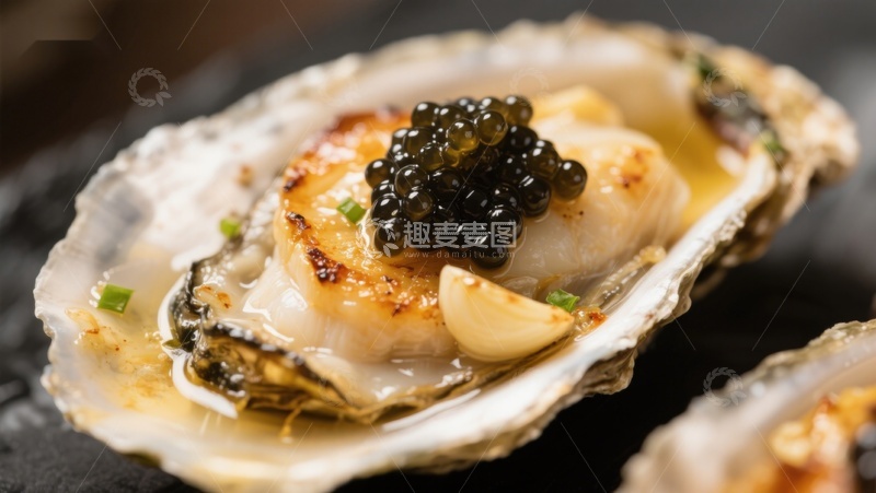 高清大图下载【趣麦麦图】煎烤生蚝配鱼子酱