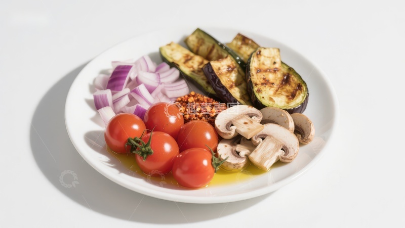 高清大图下载【趣麦麦图】烤蔬菜拼盘，搭配樱桃番茄和蘑菇