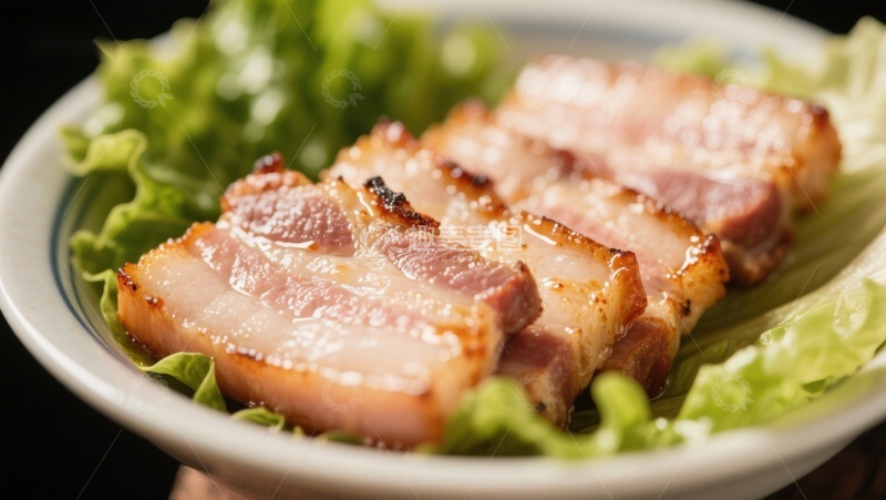 高清大图下载【趣麦麦图】煎培根配生菜的美味盘