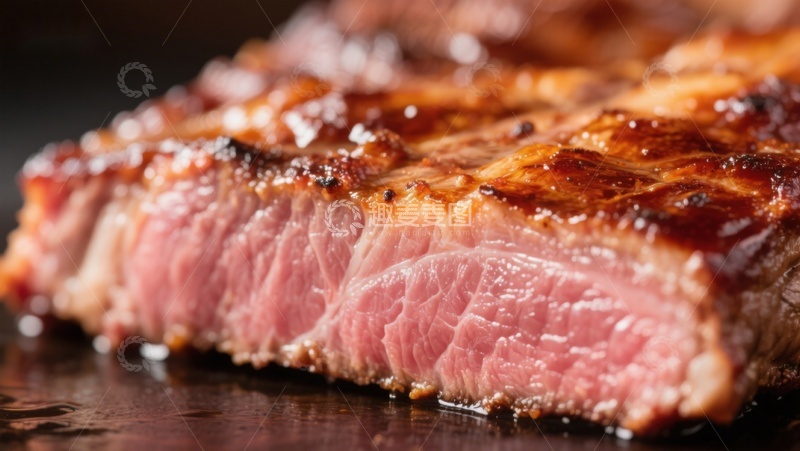 高清大图下载【趣麦麦图】烤制多汁的牛排特写