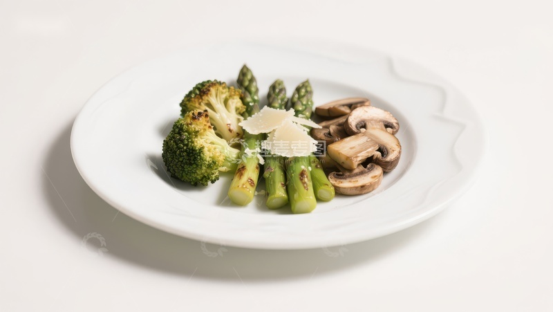 高清大图下载【趣麦麦图】烤蔬菜拼盘：西兰花、芦笋与蘑菇