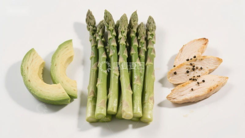 高清大图下载【趣麦麦图】鳄梨芦笋鸡肉片健康食材组合