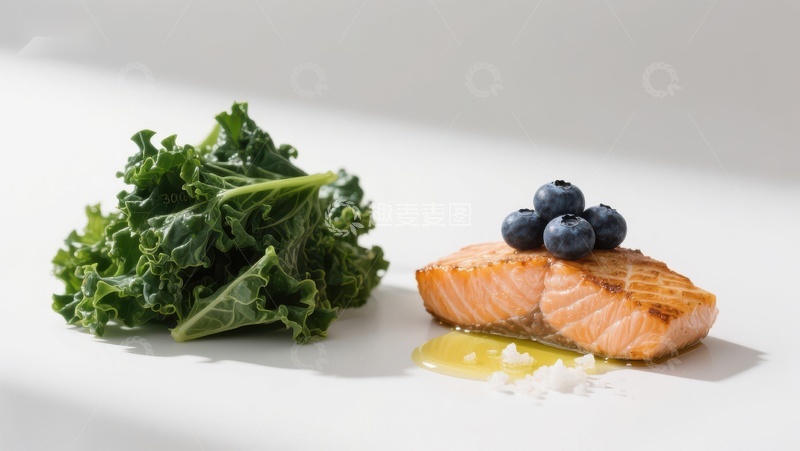 高清大图下载【趣麦麦图】三文鱼配蓝莓与羽衣甘蓝