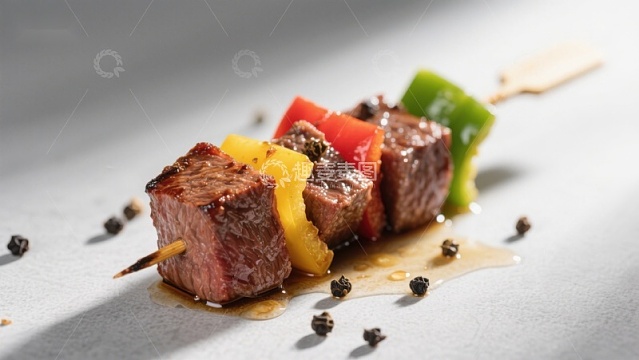 烤肉串配彩椒与黑胡椒