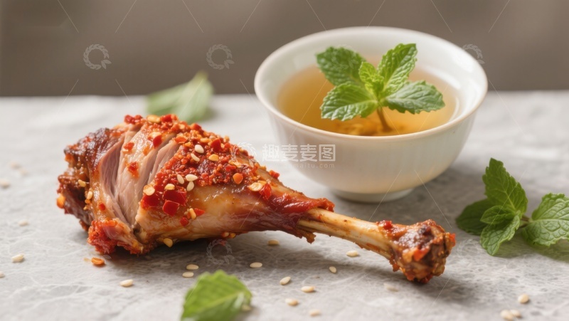 高清大图下载【趣麦麦图】香辣鸭腿配薄荷酱