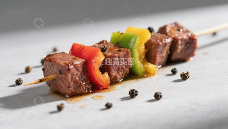 高清大图下载【趣麦麦图】烤肉串配彩椒与黑胡椒