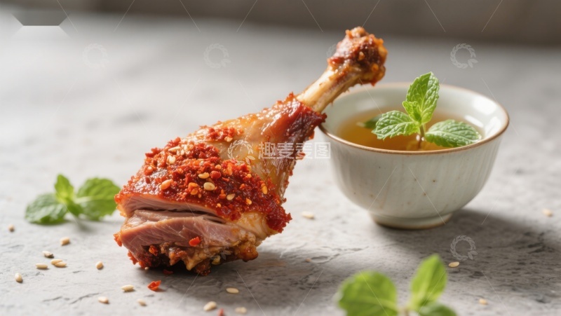 高清大图下载【趣麦麦图】香辣鸭腿配薄荷酱