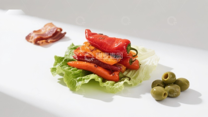 高清大图下载【趣麦麦图】-色彩鲜艳的辣椒与橄榄配菜