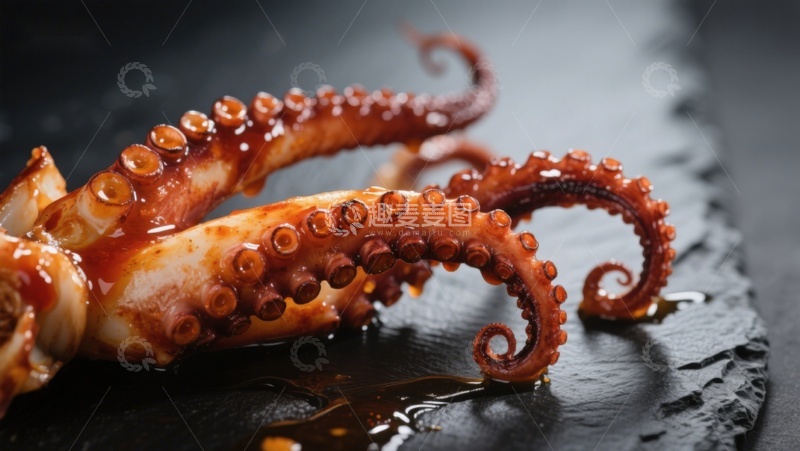 高清大图下载【趣麦麦图】酱汁淋洒的鲜嫩章鱼触手