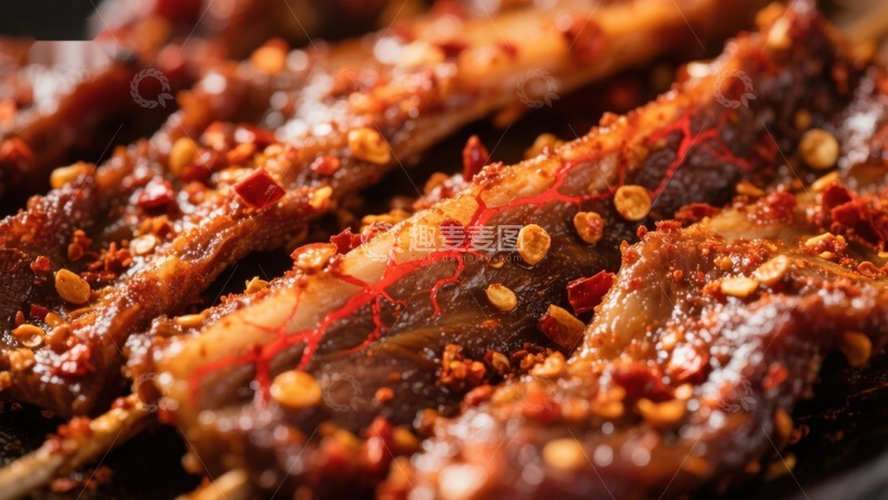 高清大图下载【趣麦麦图】香辣烤串特写，诱人美食