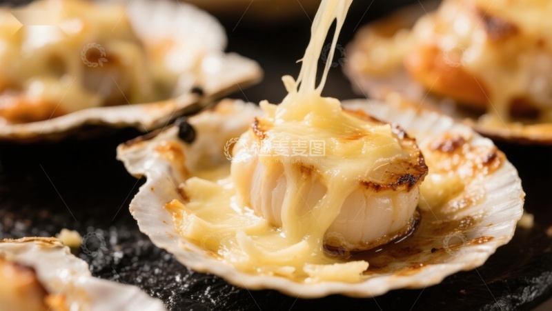 高清大图下载【趣麦麦图】芝士焗扇贝，美味海鲜佳肴