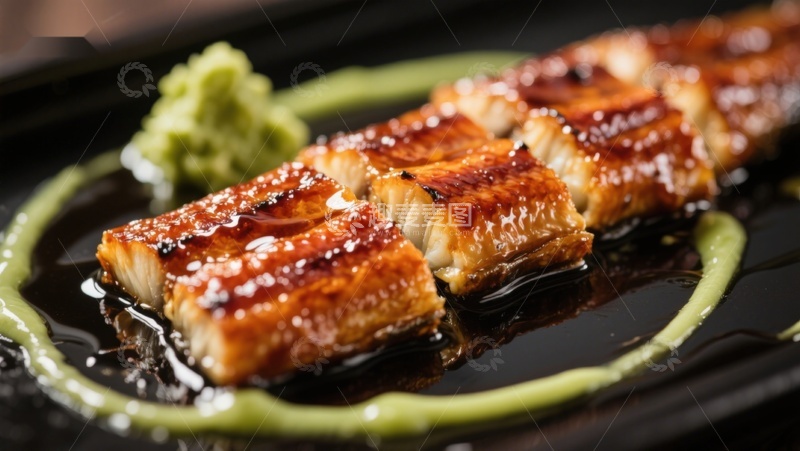 高清大图下载【趣麦麦图】烤鳗鱼配芥末酱，精致日式料理