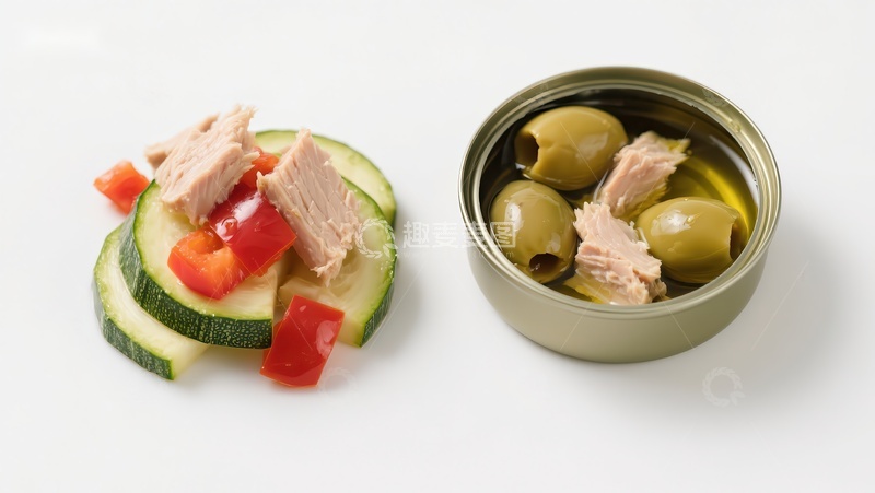 高清大图下载【趣麦麦图】罐装金枪鱼与橄榄配黄瓜片