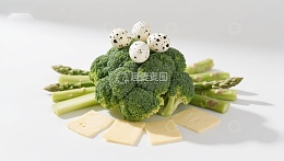 创意蔬菜拼盘：西兰花、芦笋与鹌鹑蛋