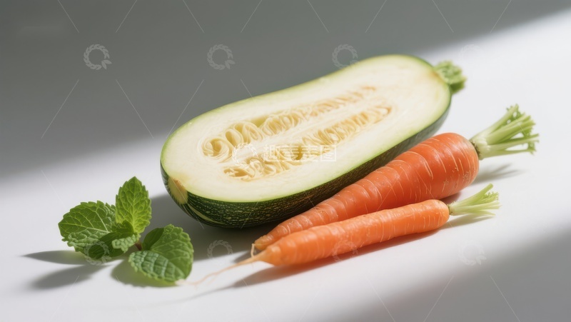 高清大图下载【趣麦麦图】新鲜蔬菜：切开的黄瓜与胡萝卜