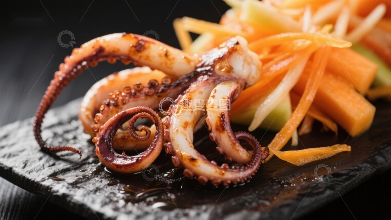 高清大图下载【趣麦麦图】烤鱿鱼配胡萝卜丝
