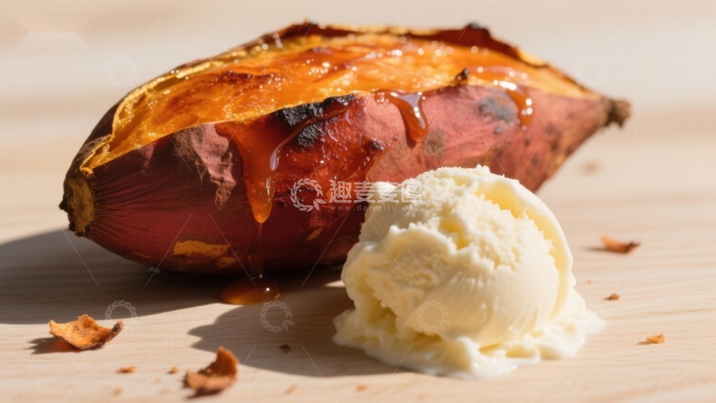 高清大图下载【趣麦麦图】烤红薯配冰淇淋，甜蜜组合