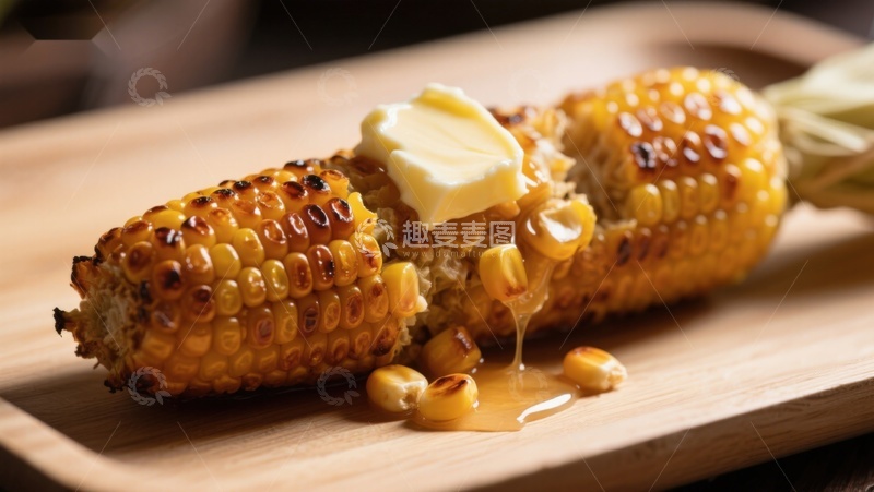 高清大图下载【趣麦麦图】烤玉米配黄油，美味诱人