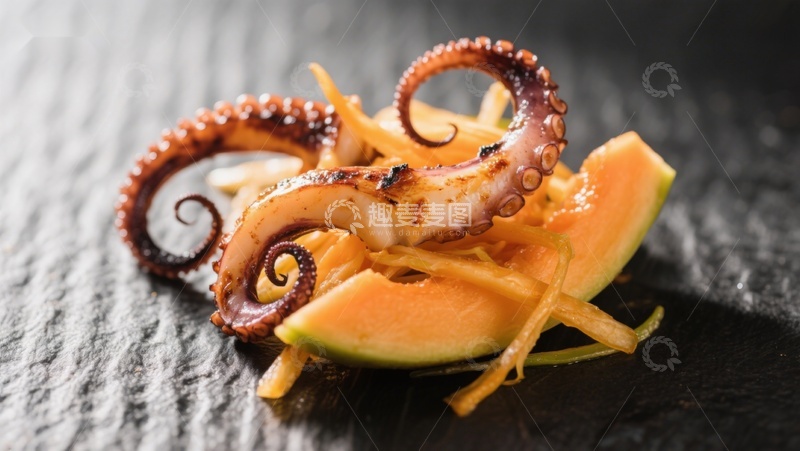 章鱼搭配瓜片的精致料理