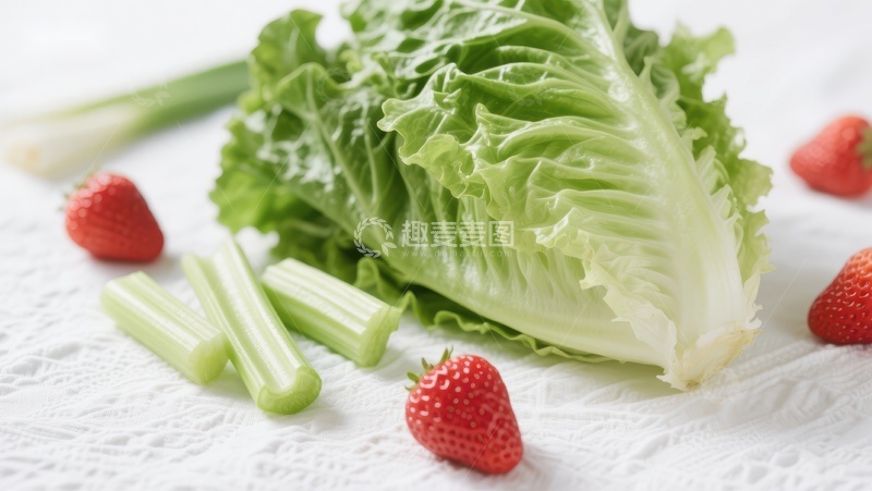 高清大图下载【趣麦麦图】新鲜生菜搭配草莓与芹菜