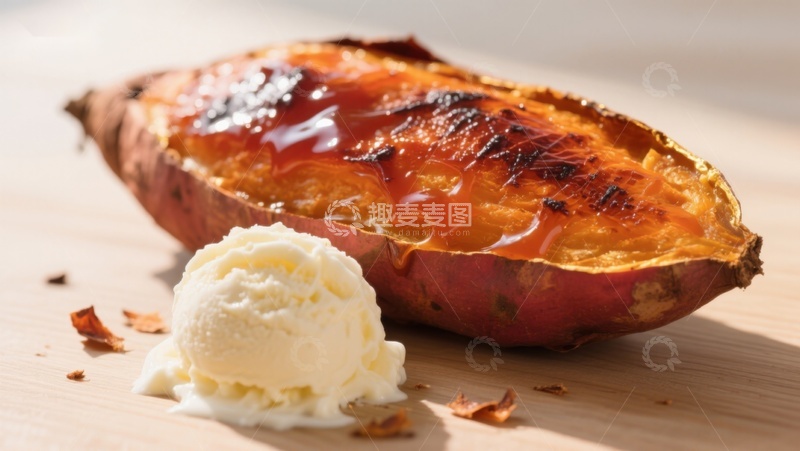 高清大图下载【趣麦麦图】烤红薯配冰淇淋，甜蜜美味