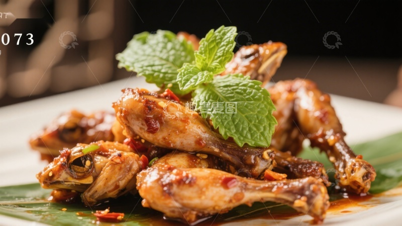 高清大图下载【趣麦麦图】香辣鸡翅配薄荷装饰