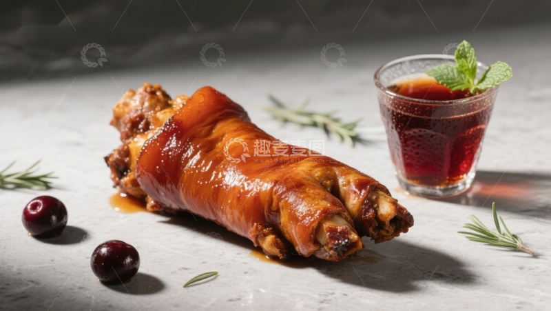 高清大图下载【趣麦麦图】烤猪蹄配果酒，节日美食