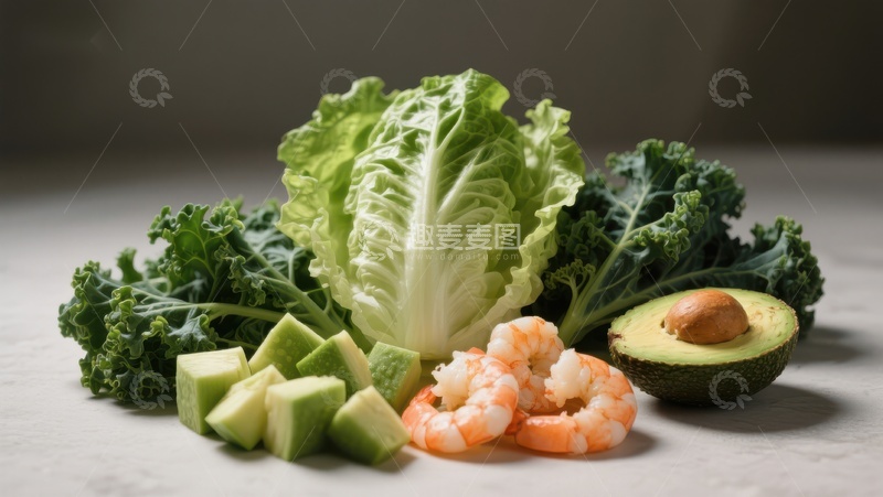 高清大图下载【趣麦麦图】新鲜蔬菜与虾仁的健康组合