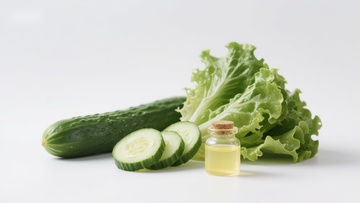 新鲜黄瓜、生菜与小瓶油