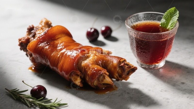 高清大图下载【趣麦麦图】烤猪蹄配樱桃酱与饮品