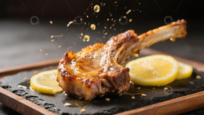 高清大图下载【趣麦麦图】柠檬汁溅洒在烤羊排上