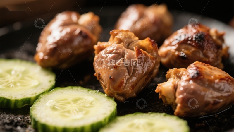 高清大图下载【趣麦麦图】烤鸡腿配黄瓜片