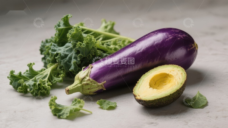 高清大图下载【趣麦麦图】紫茄、牛油果与羽衣甘蓝的组合