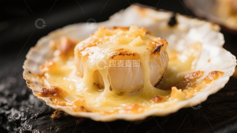 高清大图下载【趣麦麦图】芝士焗扇贝，金黄诱人