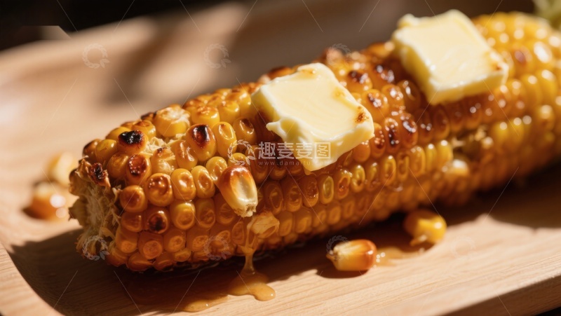 高清大图下载【趣麦麦图】烤玉米配黄油，美味诱人