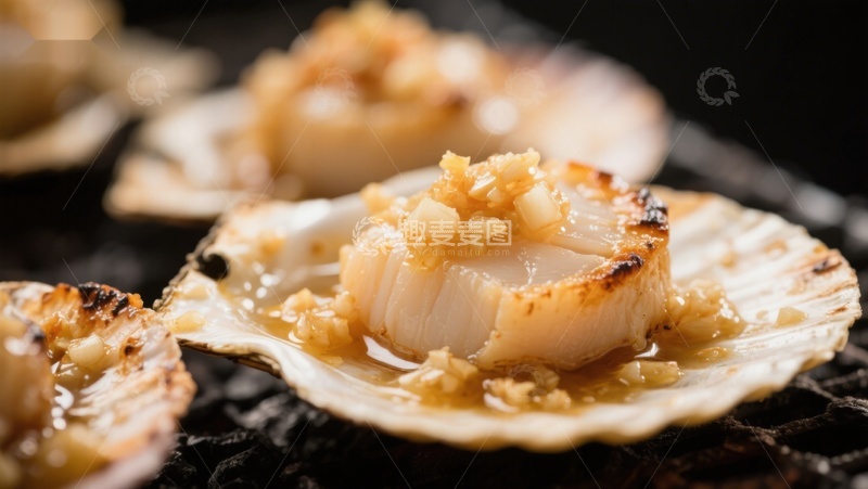 高清大图下载【趣麦麦图】蒜蓉烤扇贝，美味海鲜佳肴