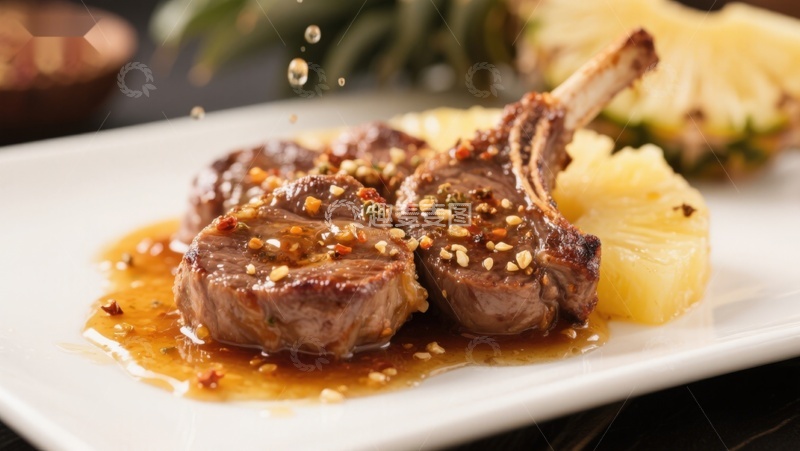 高清大图下载【趣麦麦图】香煎羊排配菠萝