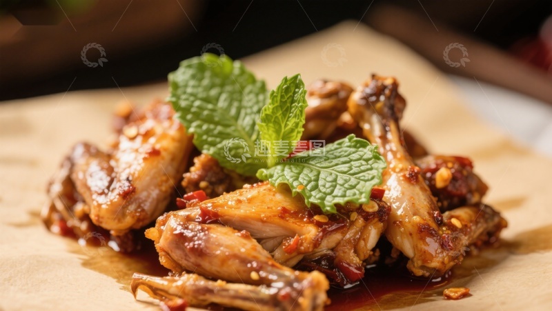 高清大图下载【趣麦麦图】香辣鸡翅配薄荷装饰